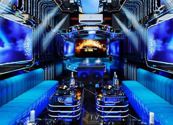Thi Công Karaoke KTV Bình Dương Thiết Kế Ánh Sáng Xanh Hiện Đại