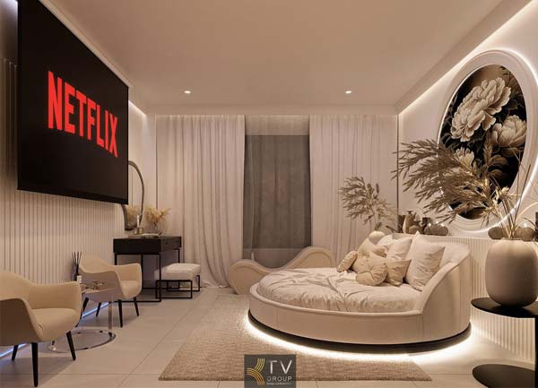 Thiết kế thi công nội thất phòng khách sạn Love Hotel tông kem ấm