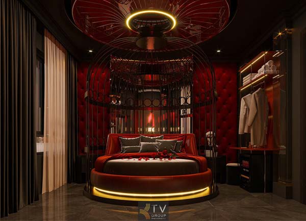 Thiết Kế Thi Công Phòng Khách Sạn Chủ Đề Tình Yêu Luxury Đỏ Đen
