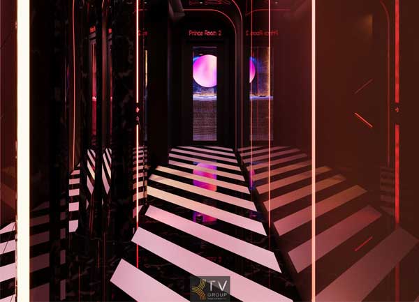 Thiết Kế Thi Công Hành Lang Spa VIP Ánh Sáng Đỏ Lối Vào Ấn Tượng