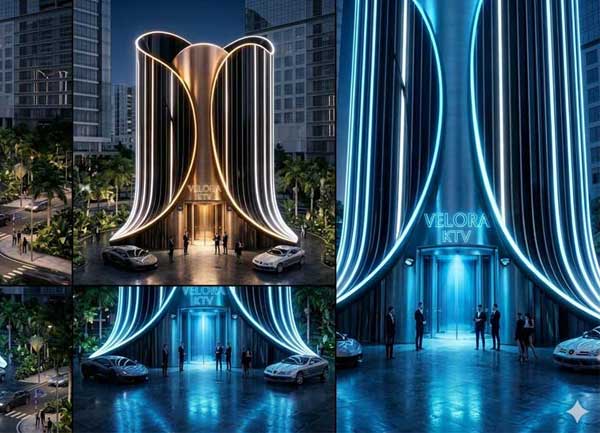 Thiết Kế Thi Công Karaoke KTV Mặt Tiền Luxury Uốn Cong LED 2026