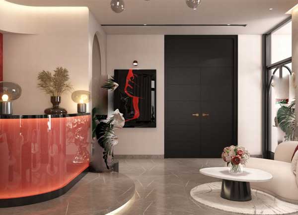 Thiết kế sảnh khách sạn chủ đề tình yêu phong cách Modern Romantic