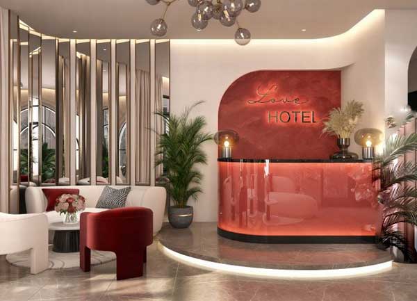 Thiết kế sảnh khách sạn chủ đề tình yêu phong cách Modern Romantic