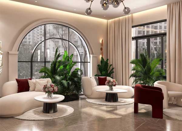 Thiết kế khu chờ khách sạn chủ đề tình yêu phong cách Modern Romantic