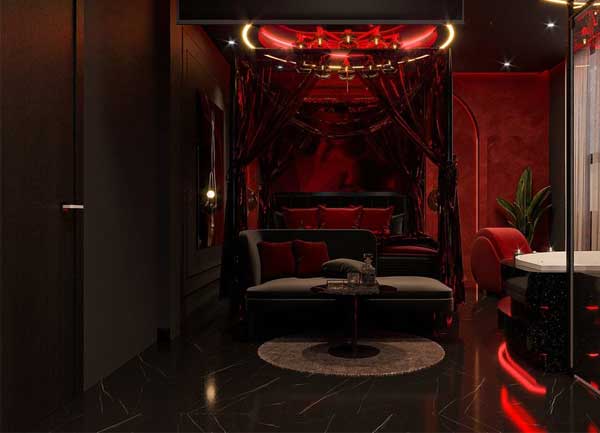 Thiết kế phòng khách sạn chủ đề tình yêu phong cách Romantic Red Suite