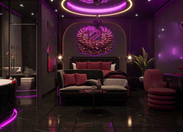 Thiết kế khách sạn chủ đề tình yêu Purple Swan