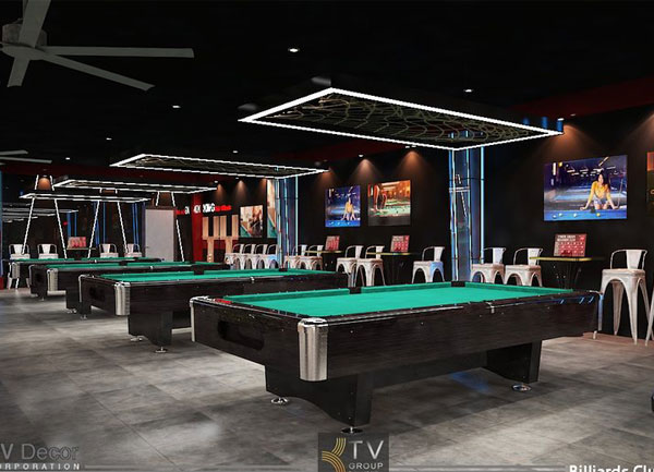Thiết kế thi công quán bida đẳng cấp – Không gian Billiards Club hiện đại