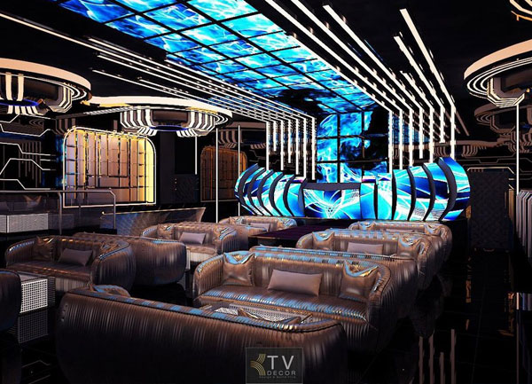 Thiết kế lounge bar hiện đại Trần ánh sáng kỹ thuật số độc đáo