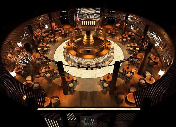 Dự án thi công Lounge Bar cao cấp với quầy bar trung tâm – Phong cách hiện đại