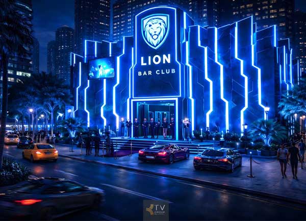 Thiết kế thi công Bar Club mặt tiền ánh sáng LED xanh nổi bật